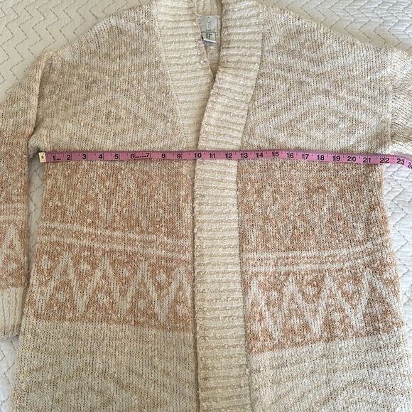 Joie Longline Nordic Cream & Tan Wool Blend Duster Cardigan Sweater Medium - Picture 10 of 10